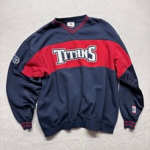 Tennessee Titans NFL V Neck Long Sleeve‎ Sweatshirt Navy Red Men's XL